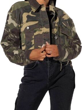Cropped Camo Jacket Denim - Green Camouflage